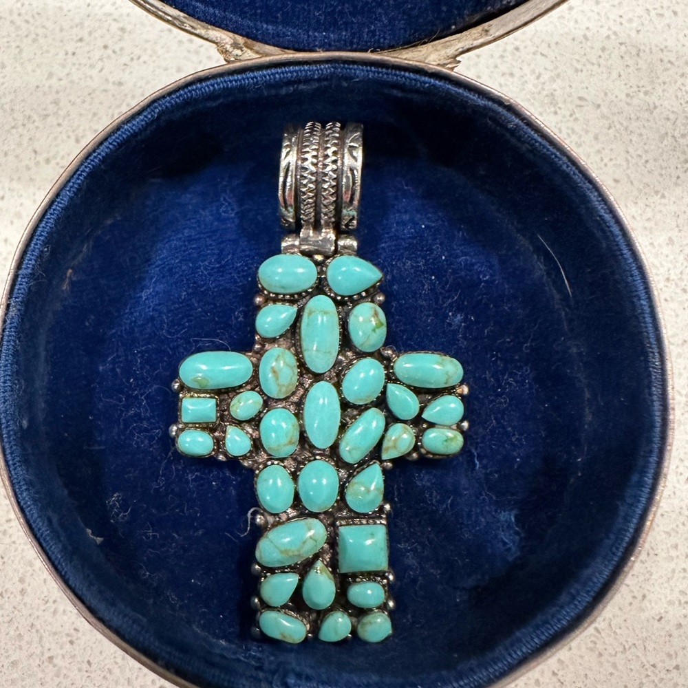 Stunning! Turquoise and Silver Cross Pendant